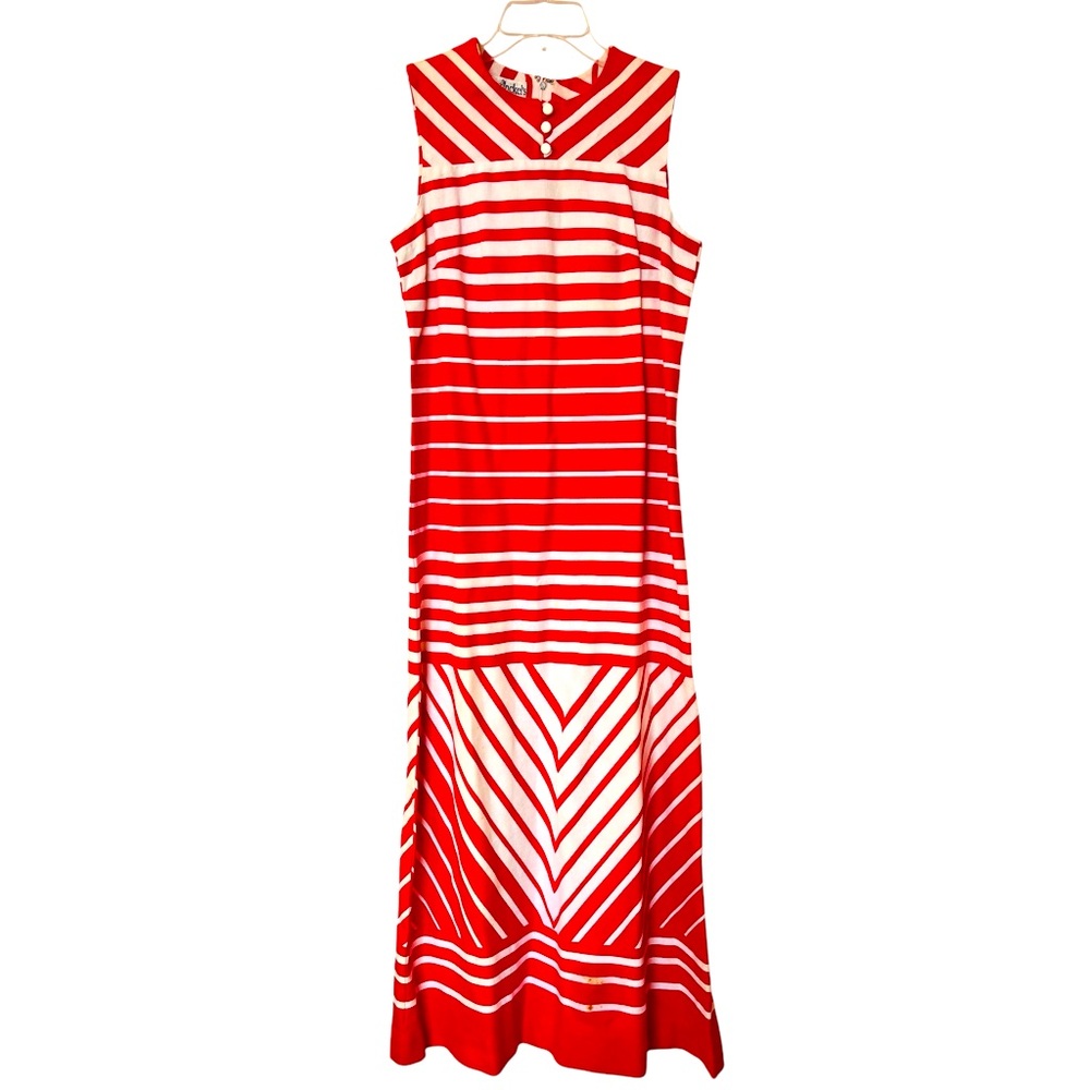 Vintage Garfinckel’s Abstract Striped Sleeveless Maxi Dress